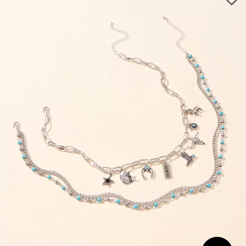 Buckle Western charm chain, silver, and turquoise necklace